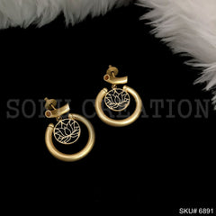 Gold plated Drop and Dangle Lotus Design Earring SKU6891