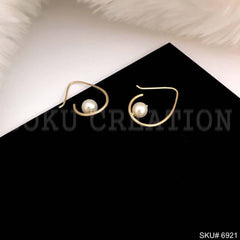 Gold plated Hoop with Pearl Unique Design Earring SKU6921