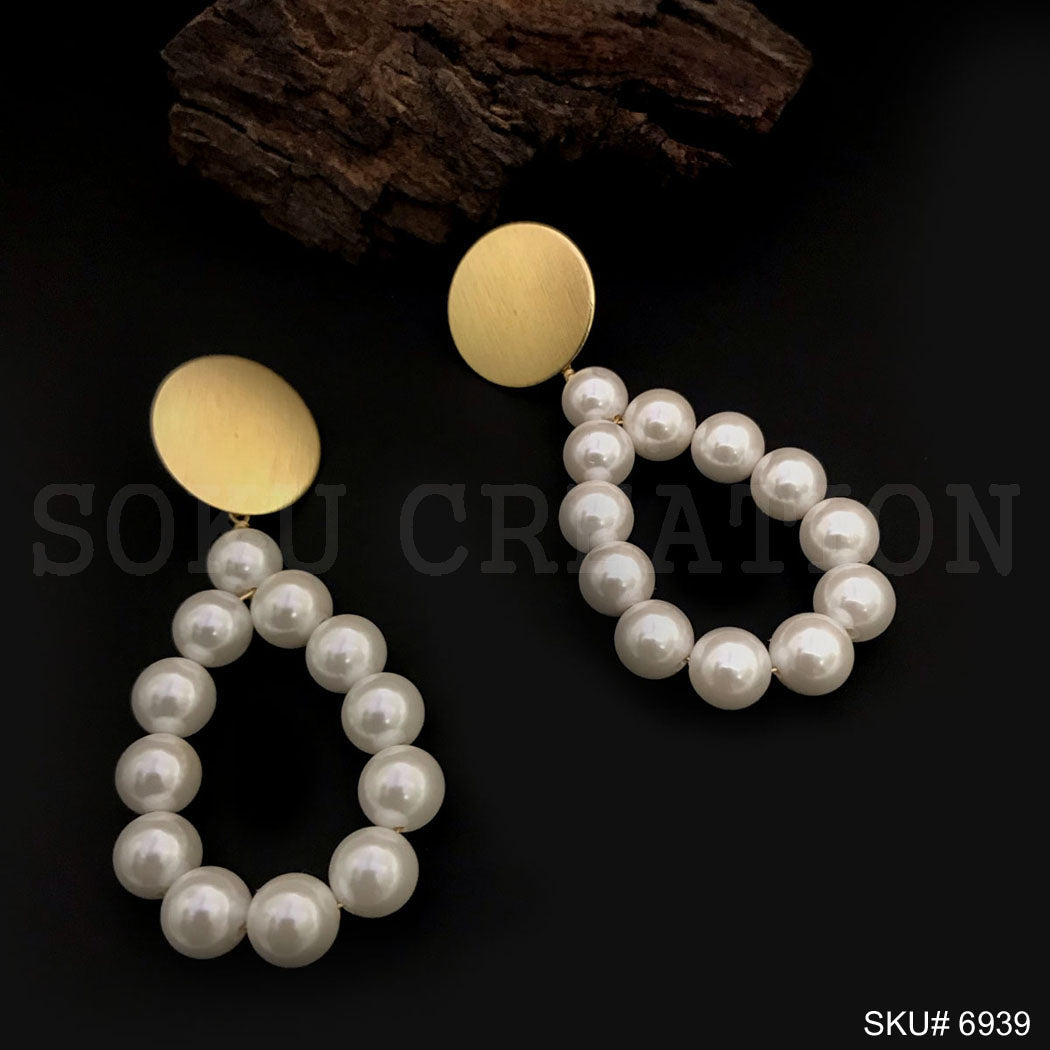 Gold plated Drop and Dangle Pearl Drop Shape Unique Design Earring SKU6939