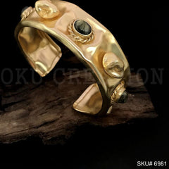 Gold Plated Hammered Cuff  With Gold Pearl and Labra Stone Design of Cuff SKU6981