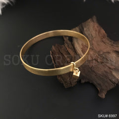 Gold Plated Simple Design of Bangle With Cube Charm SKU6997