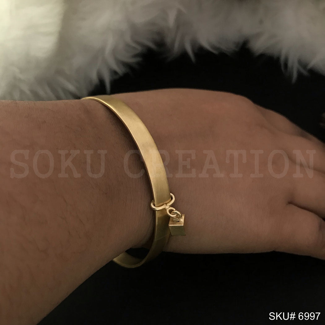 Gold Plated Simple Design of Bangle With Cube Charm SKU6997