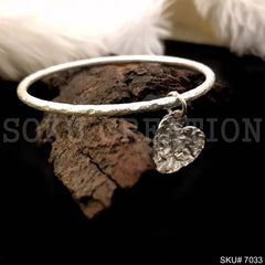 Silver Plated Simple Design of Bangle With Hammered Heart Design of Charm SKU7033