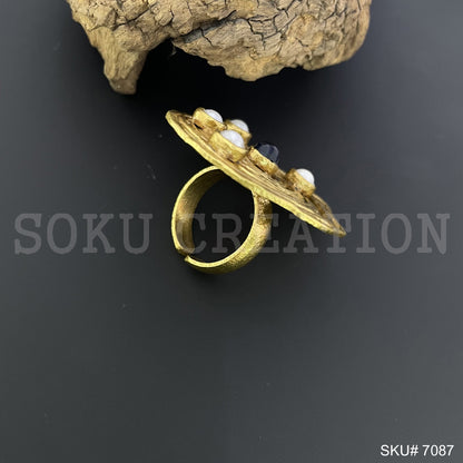Gold Plated Unique Statement Rose Pearl Adjustable Handmade Ring SKU7087