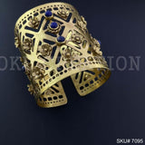 Gold Plated Designer Big Cuff with Blue Stone and Twisted Wire Flower SKU7095
