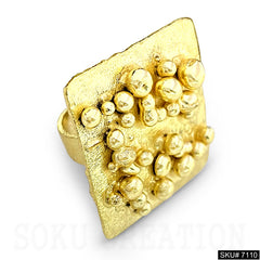 Gold Plated Unique Statement Square Doted Adjustable Handmade Ring SKU7110