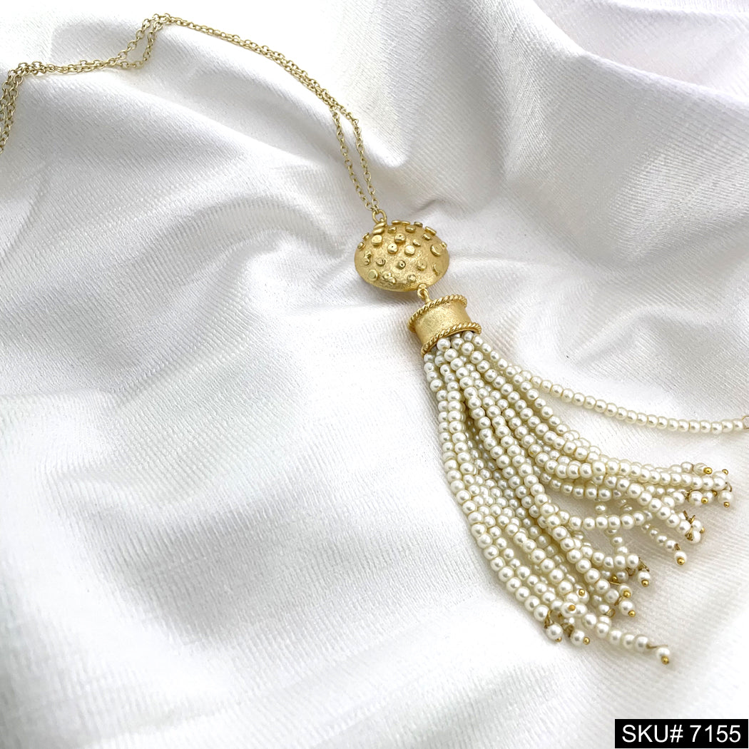 Gold plated Tassel Necklace with pearl Necklace SKU7155