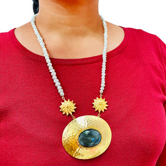 Gold plated Gemstone Antic Necklace With Water Pearl SKU7217